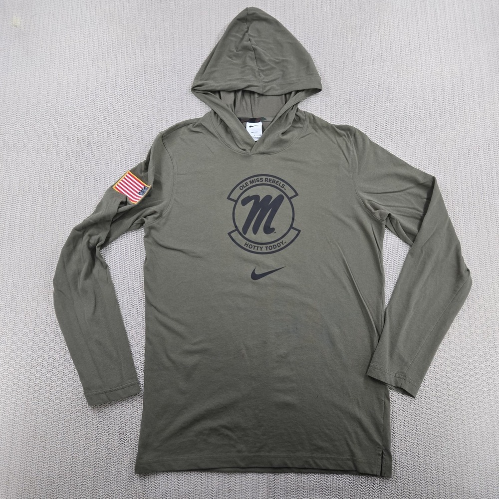 Nike Dri Fit Ole Miss Rebels Shirt Mens Small Olive Green NCAA Football Hooded